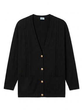 TABI International - Vintage Black 100% Merino Wool Button-Up Cardigan – Large